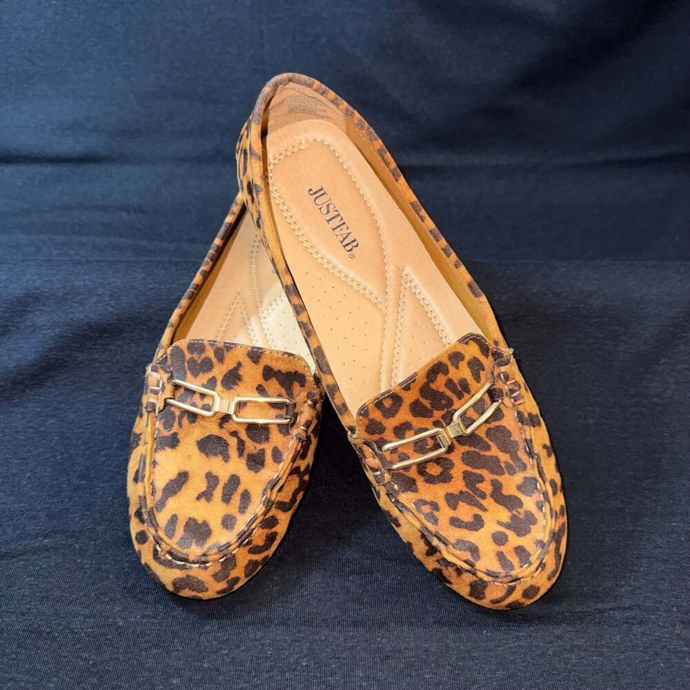 JustFab Women's Leopard Print Moccasin Driving Loafers with Horsebit Detail